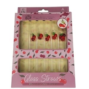 Glass Straws with Cherry Attachments Set